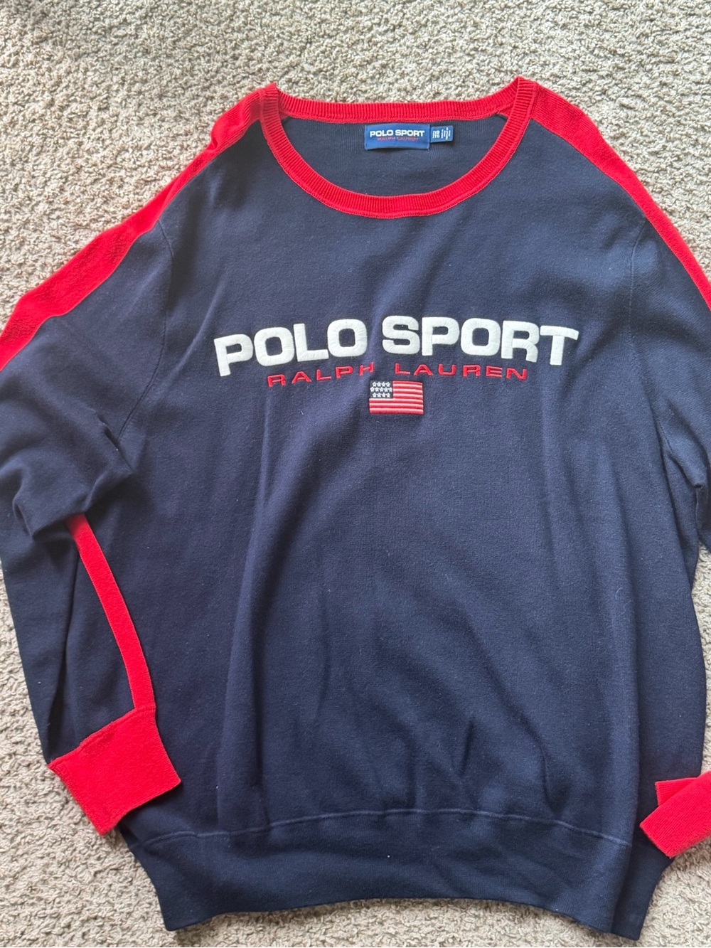 Polo by Ralph Lauren Navy Crewneck Sweater with Red Trim